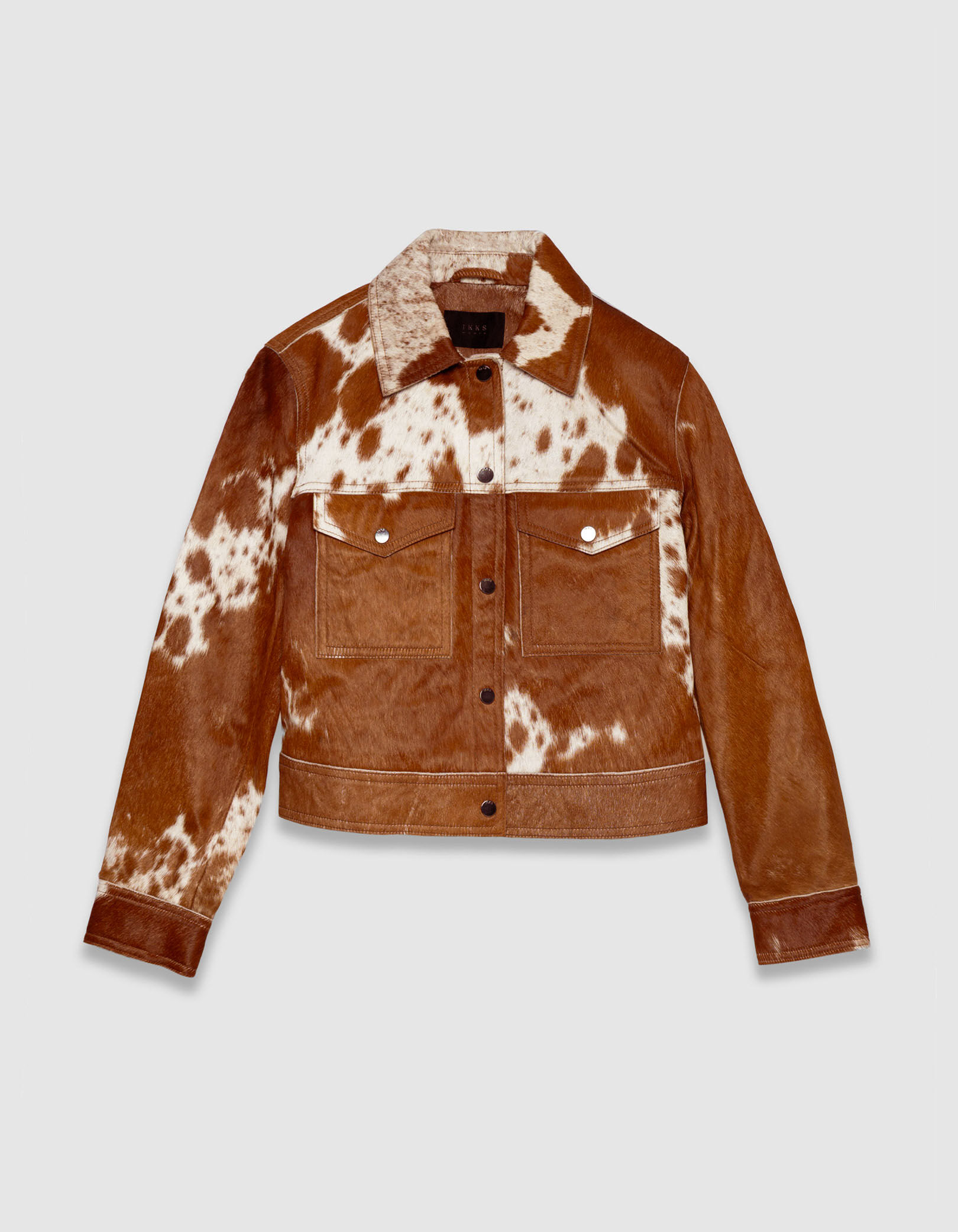 Veste courte en cuir marron motif vache Femme