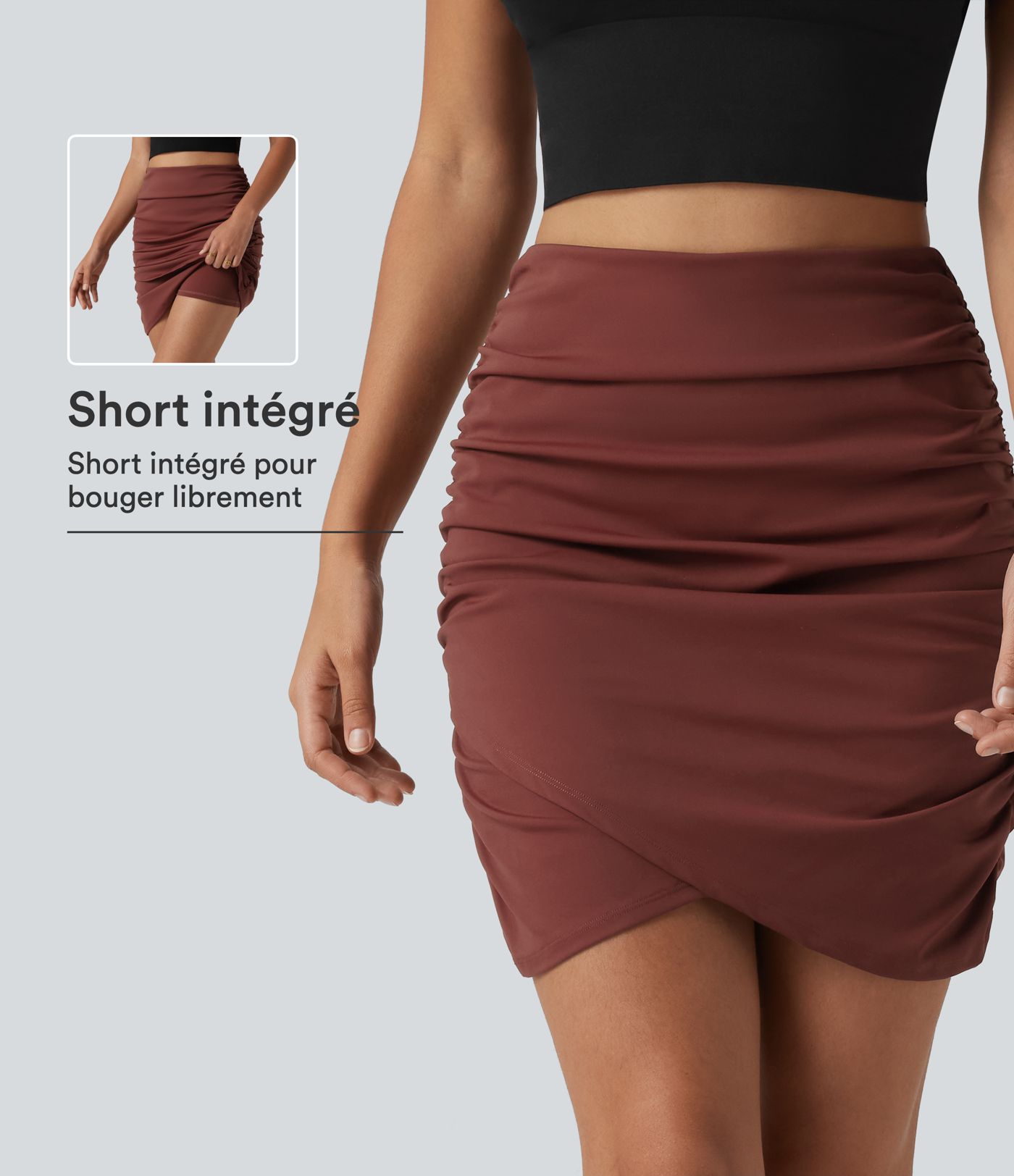 Jupe-short mini SoftlyZero™ Airy InstantCool taille haute froncée