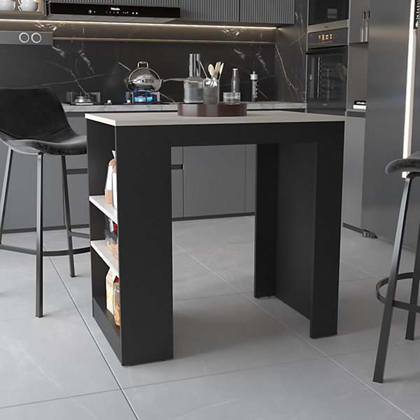 Ilot de cuisine en mélamine Chicago avec étagères , 91.28 cm X 91.99 cm X 58.97 cm , Multicolore