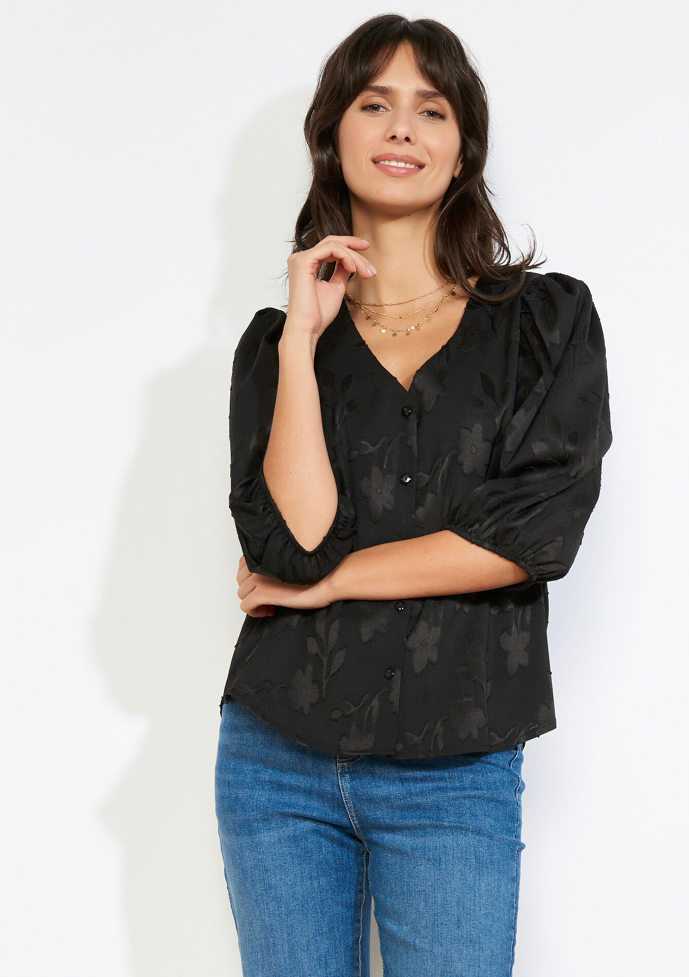 Losvallende jacquard blouse