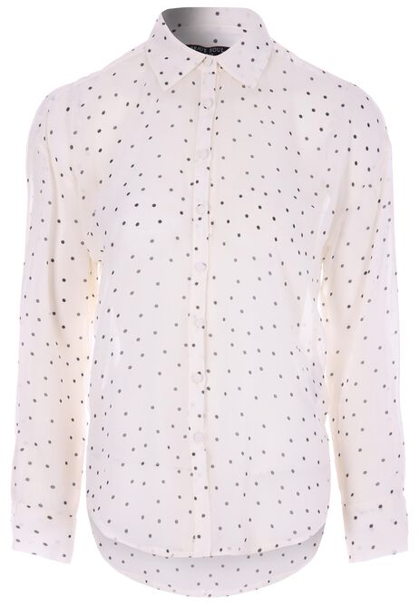 Womens Cream Polka Dot Long Sleeve Shirt