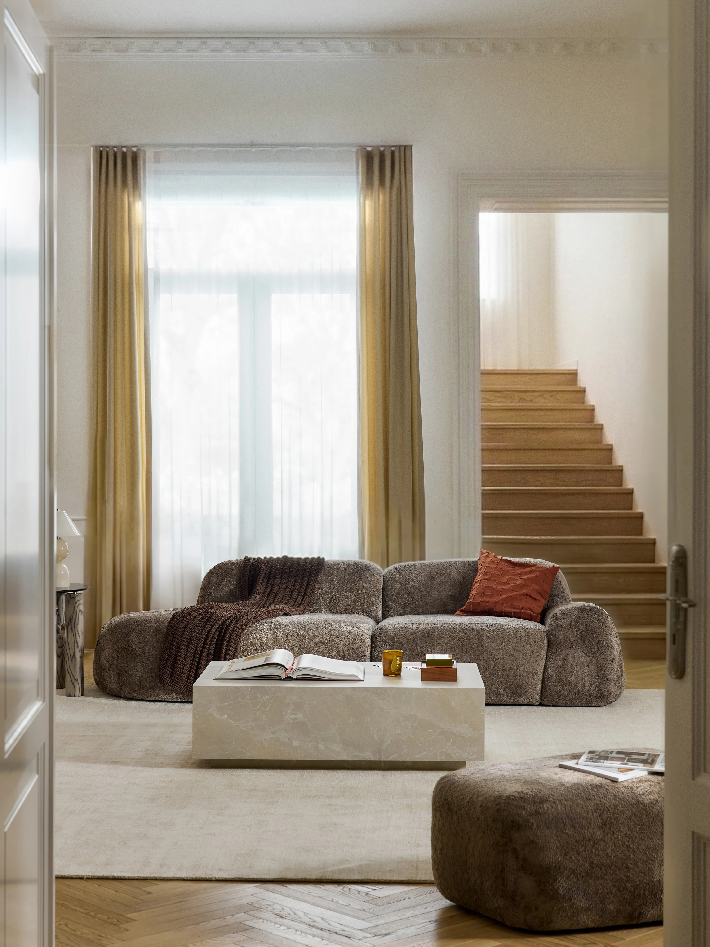Modulare Chaiselongue Wolke (3-Sitzer) aus Teddy-Bouclé