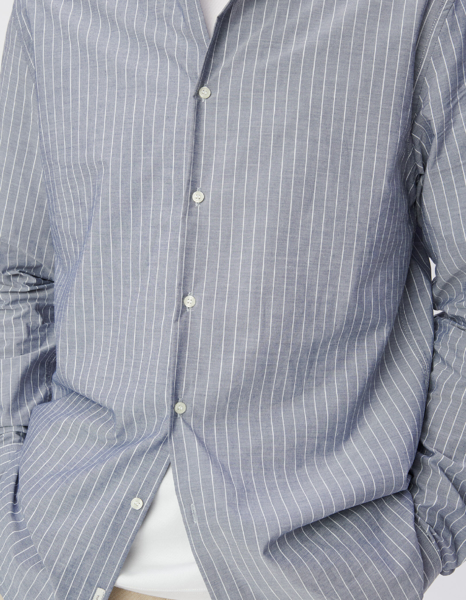 Chemise slim bleu grisé coton bio rayures tennis Homme