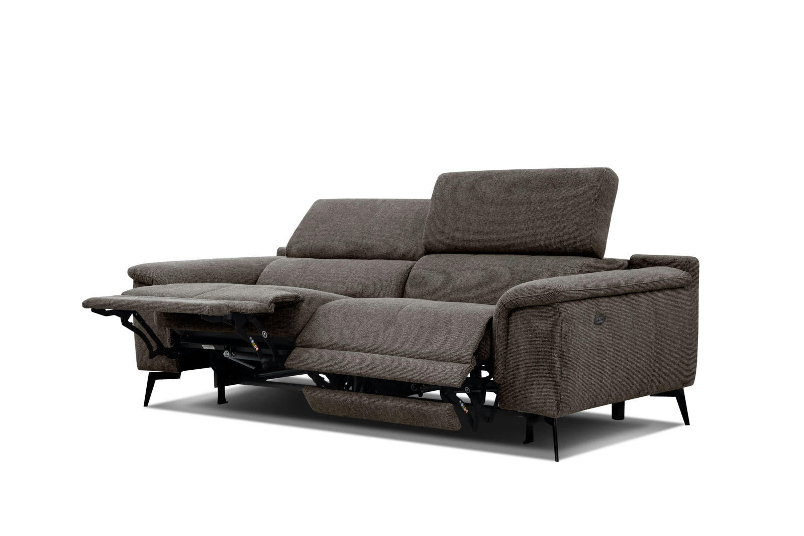 FIERO - Canapé droit 3 places XXL avec 2 relax électriques tissu marron