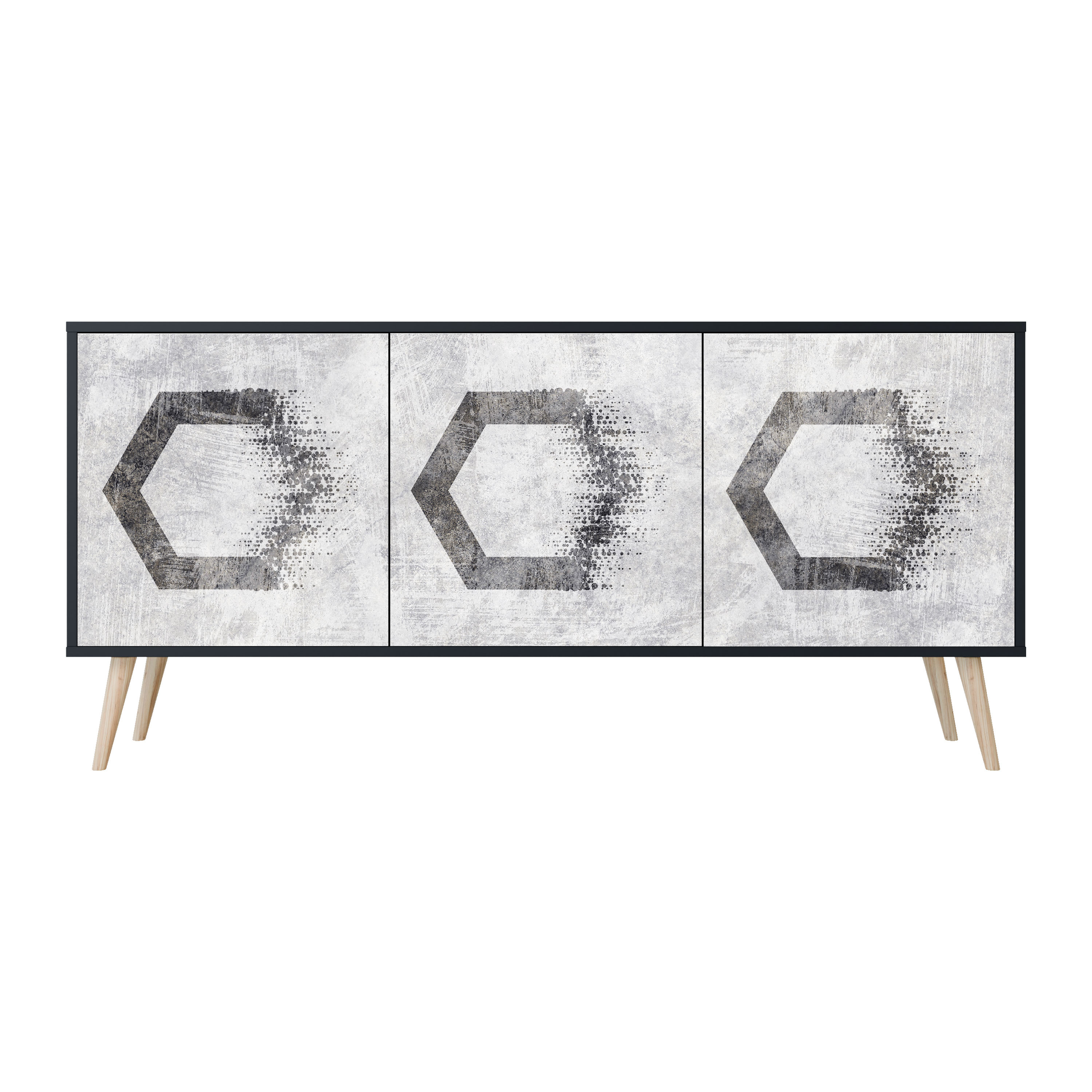 HEXAGONAL FIGURES Komoda 3 drzwi Czarna-Bukowa skośna