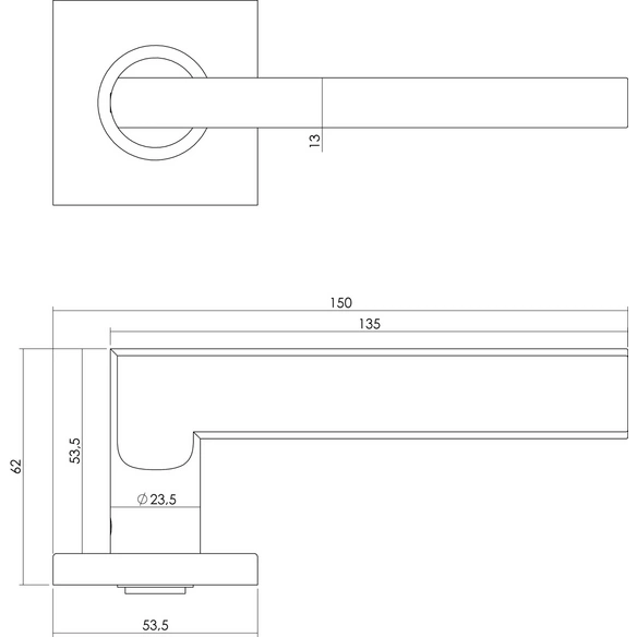 Türdrücker, 53x53x8 mm BB-Rosetten 90Grad flach