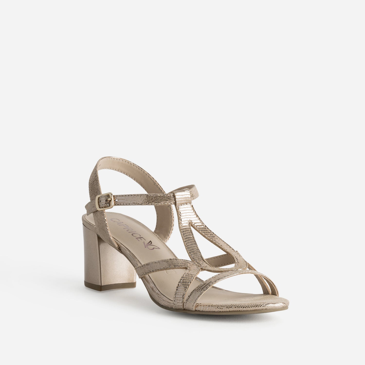 Sandale CAPRICE dorée cuir effet python verni
