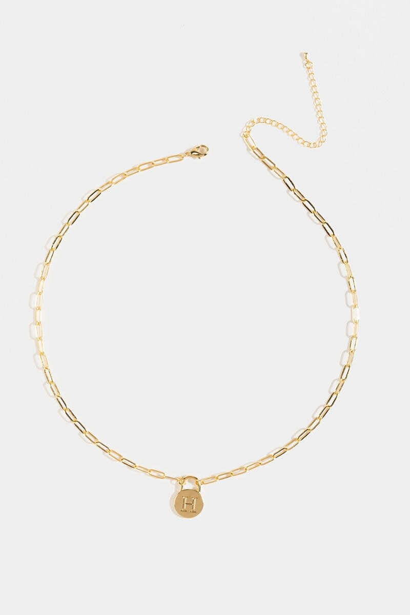 Initial Curb Chain Pendant Necklace Gold