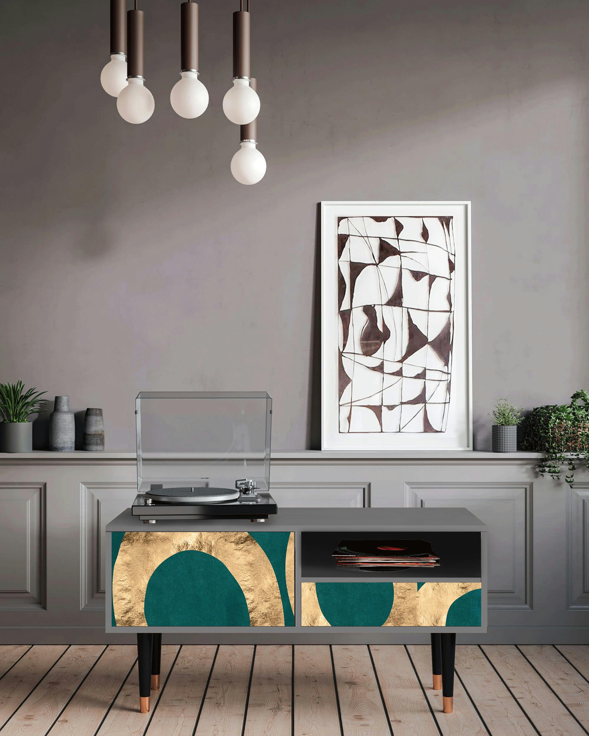 ZIRCON SPHERE - Meuble TV  bleu-vert 1 tiroir et 1 porte L 115 cm