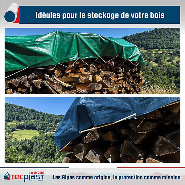 Pack 2 Bâches Bois TECPLAST - Top Tailles - 3x5m (x1) HQ250BO   4x5m (x1) SR150BO - Bâches imperméables - PD5BO