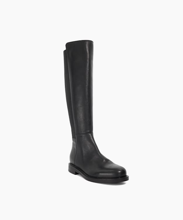 Tallo Black - Leather Knee High Chunky Boots