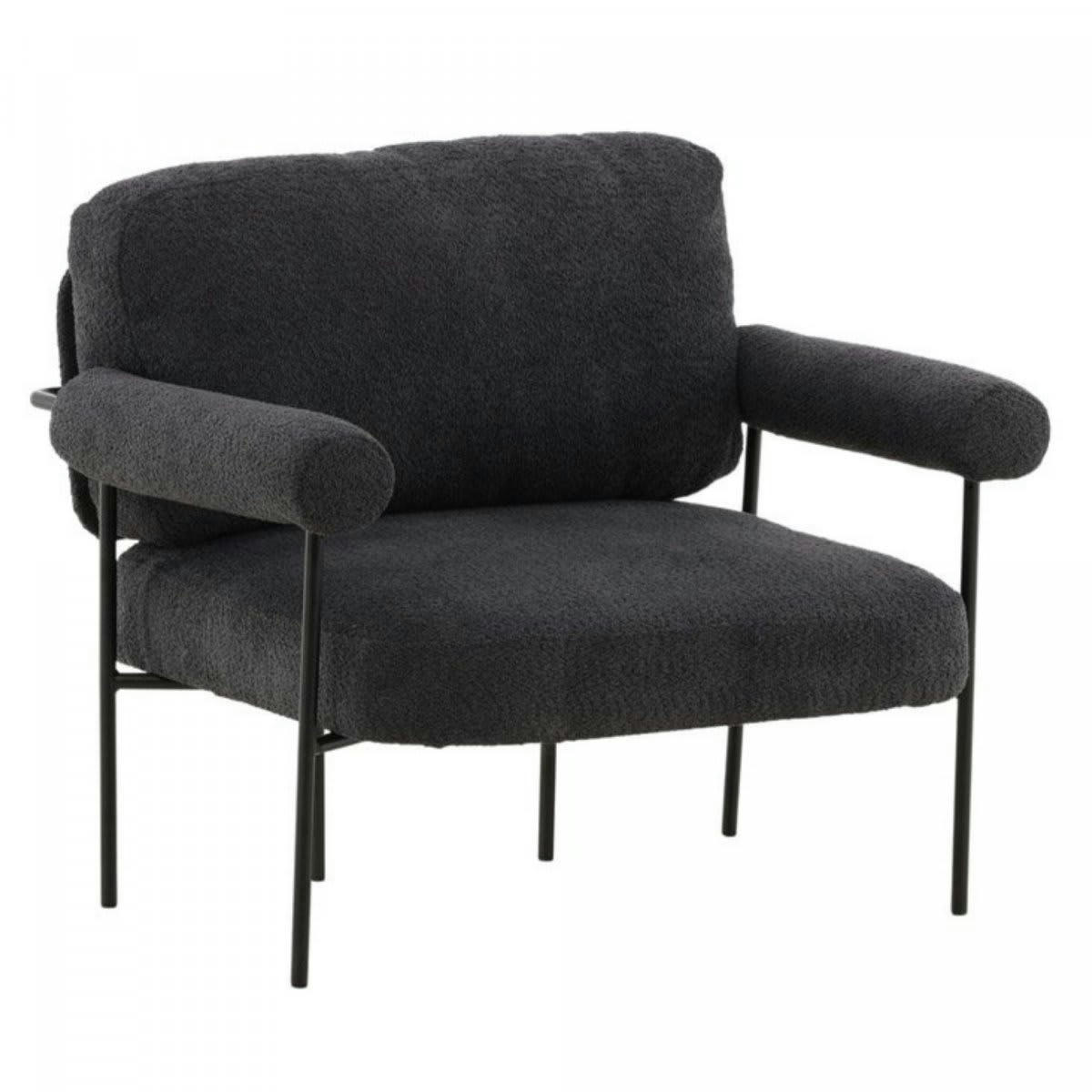 HUGUES - Fauteuil en tissu gris foncé bouclé