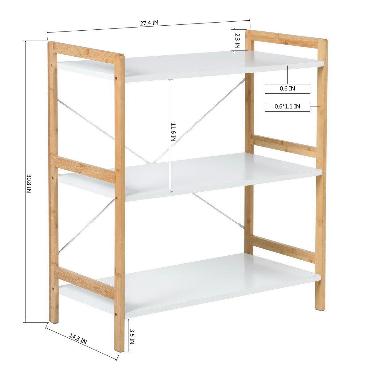 - Étagère de bibliothèque en bois blanc rangement 3 niveaux