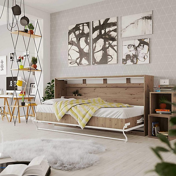 Armoire Lit escamotable 90x200cm Supérieur Horizontal Lit Mural Chêne Sauvage-Anthracite brillant