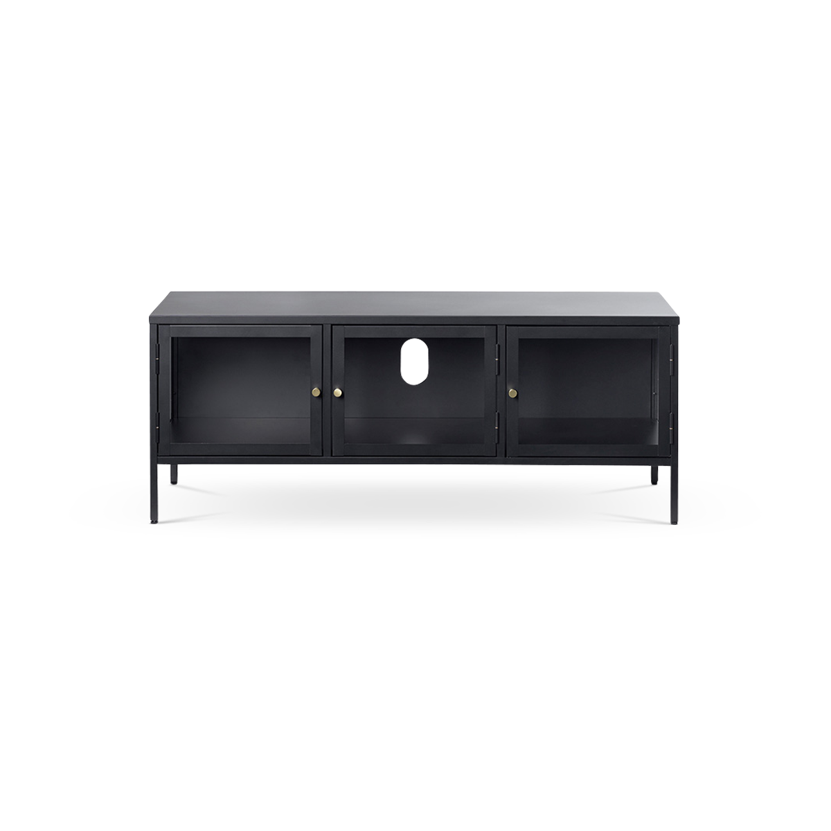 Olivine Carrie TV meubel Zwart - Metaal - Glas - B 132 cm