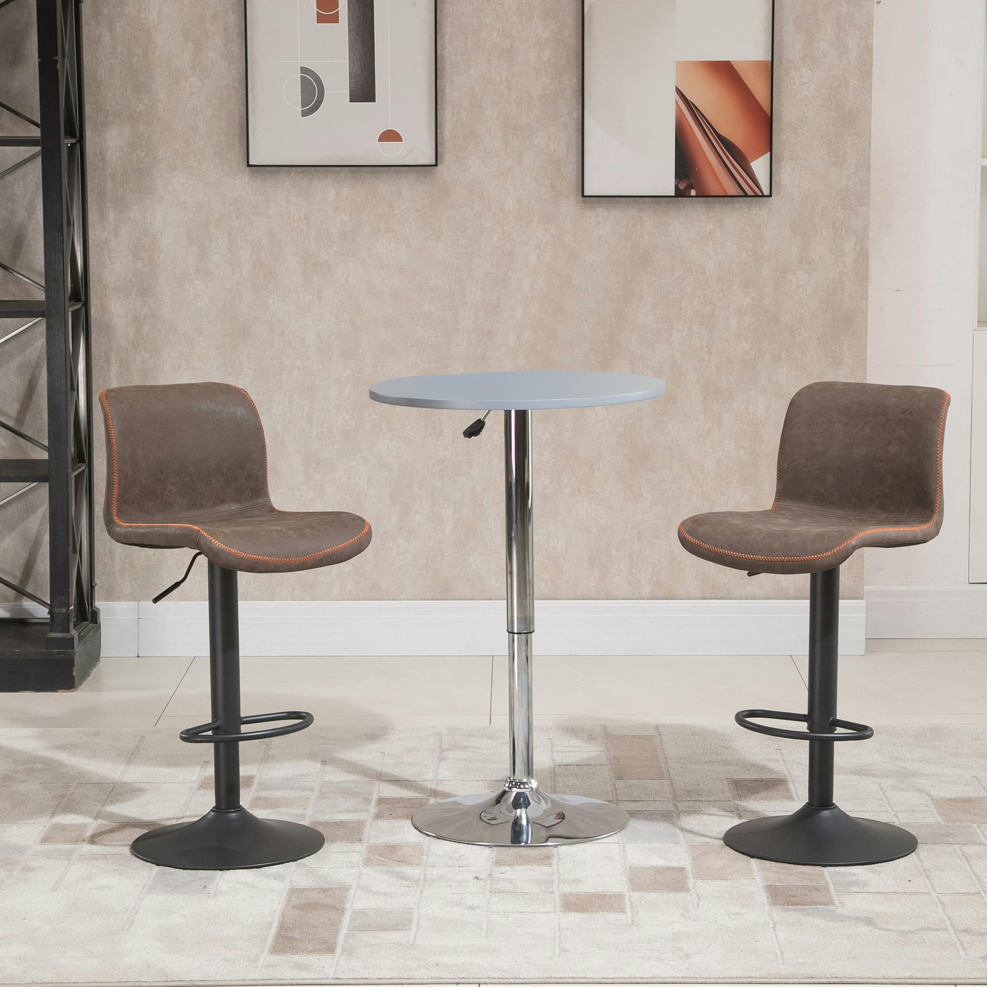 - Lot de 2 tabourets de bar Vintage réglable pivotant repose-pied marron
