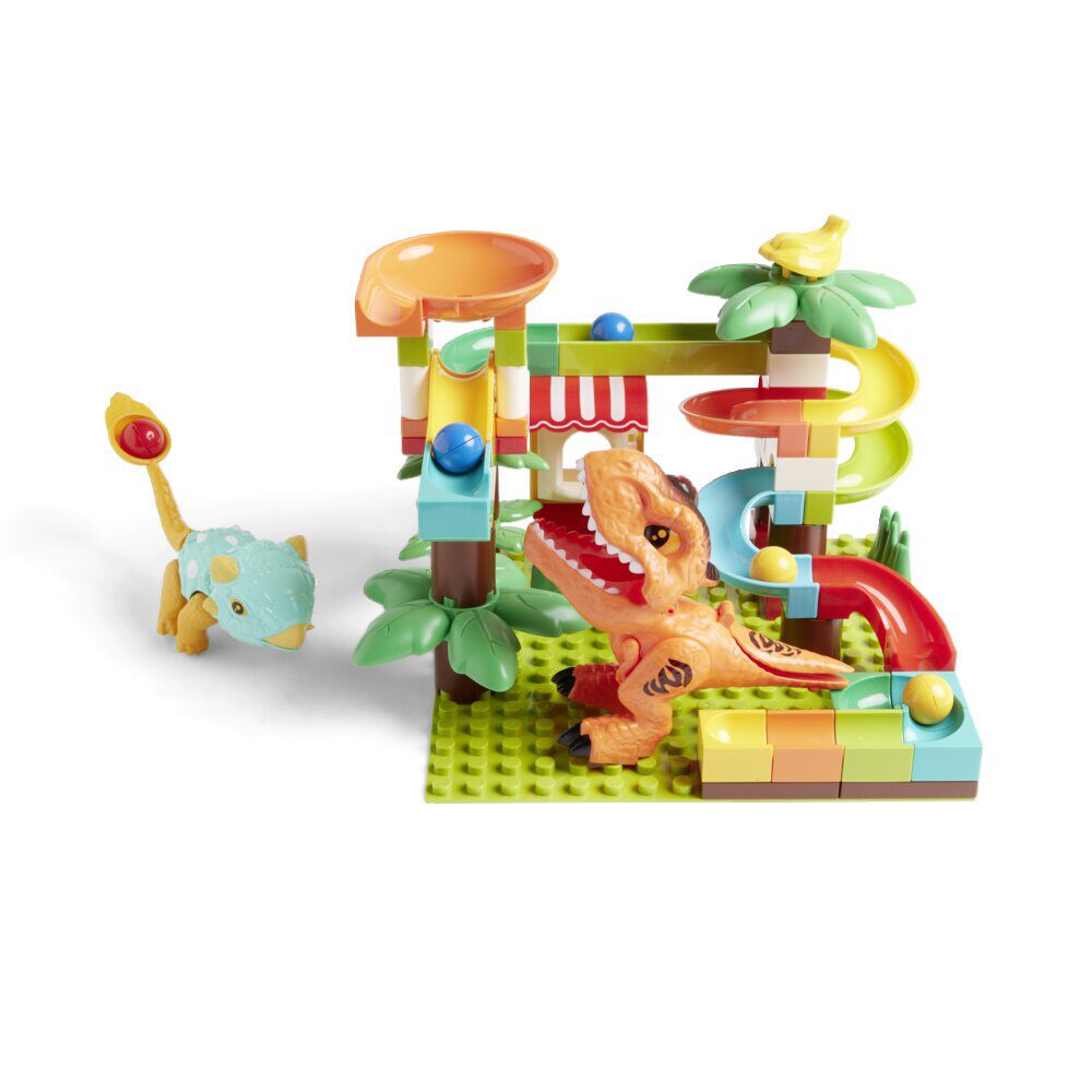 Jeu de construction bloc 78 pièces avec 2 dinosaures et billes