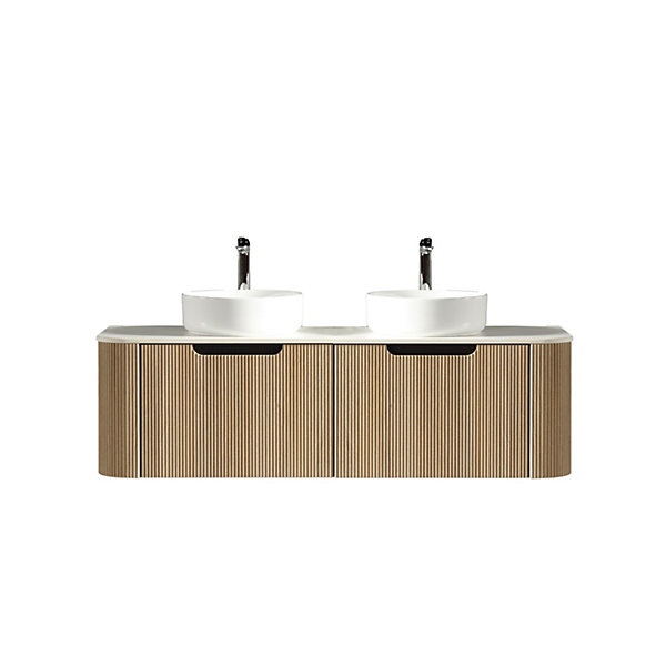 Meuble 140 cm chêne clair Aquagiro double vasque à poser blanc brillant
