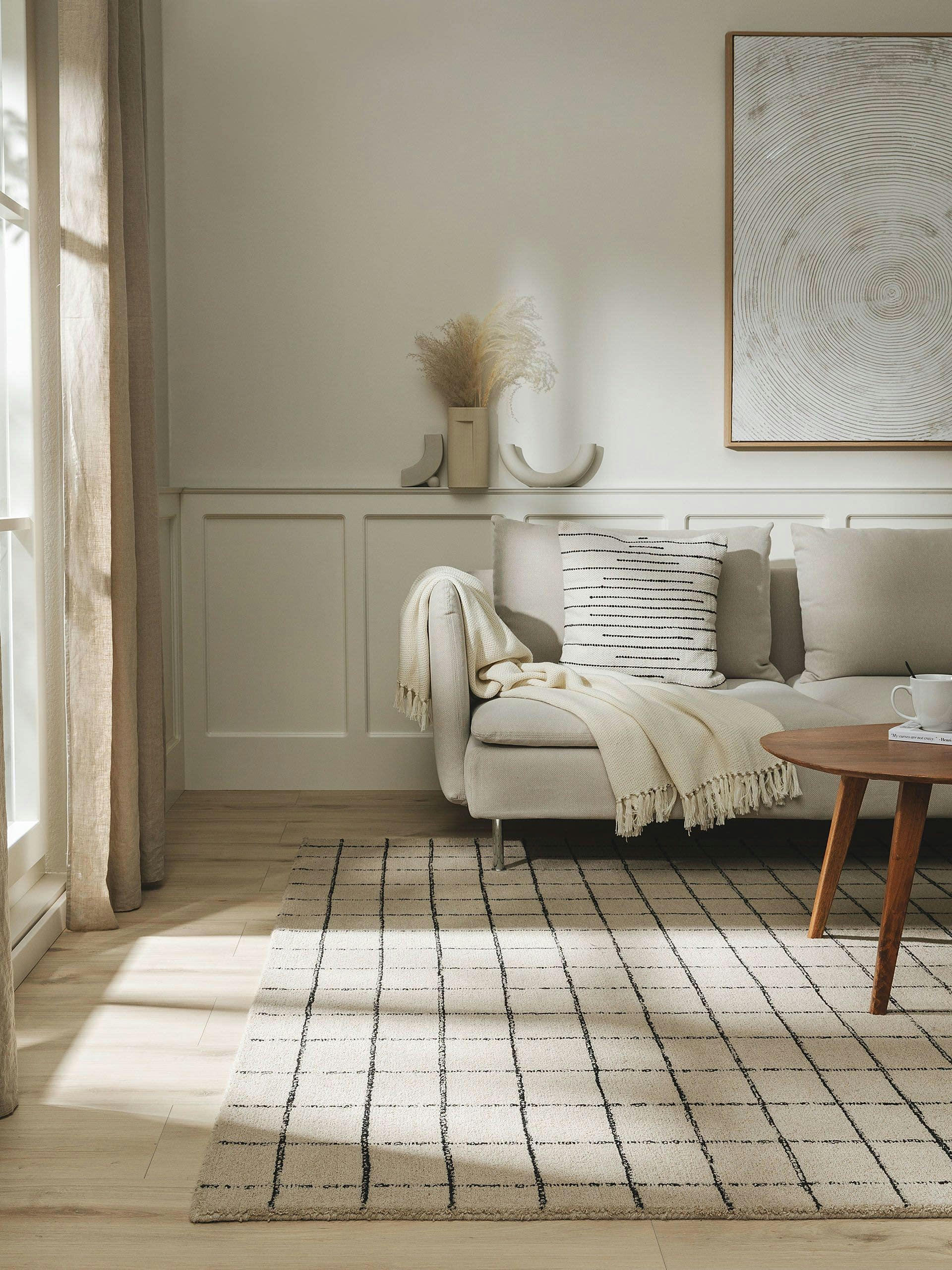 GRID - Tapis de laine taupe 160x230