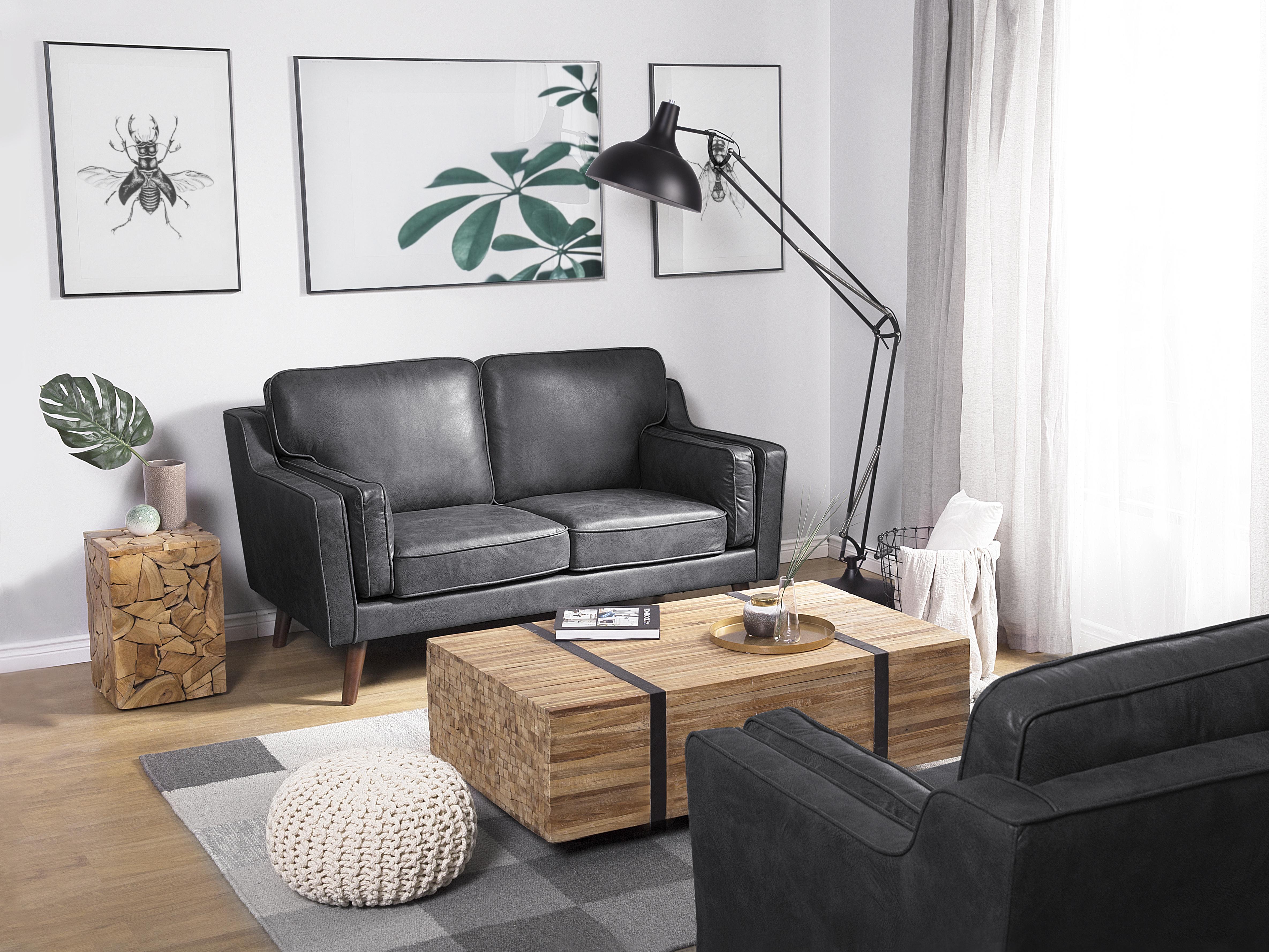 Sofa 2 Seater LOKKA Faux Leather Grey