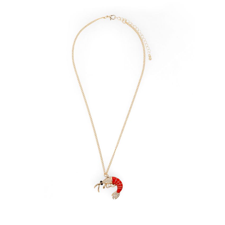 Manfield Goudkleurige ketting met rode garnaal