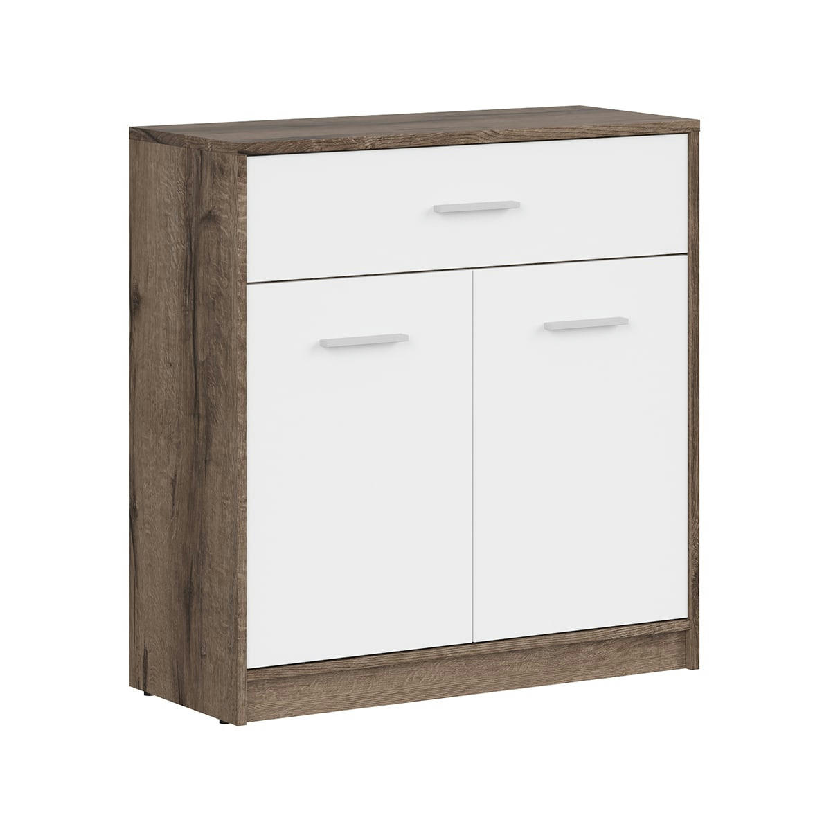 - Buffet 1 tiroir 2 portes stratifiés naturel foncé et blanc