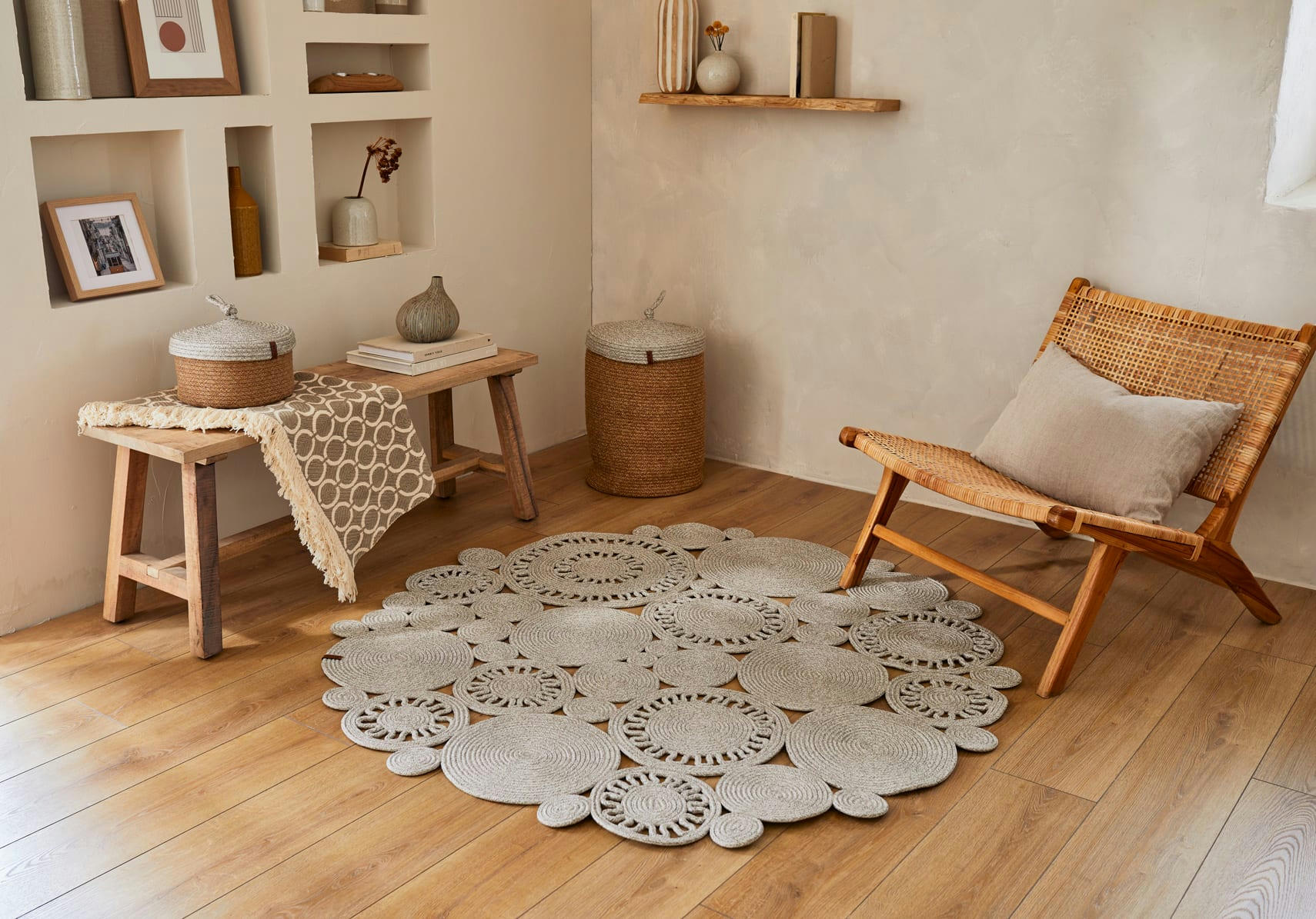 LIMA - Tapis bohème tissé main aspect jute gris