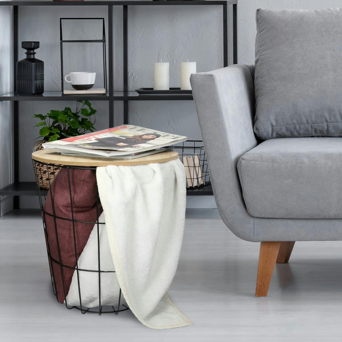 - Table d'appoint ronde 38,5x42 cm, en bois MDF et métal