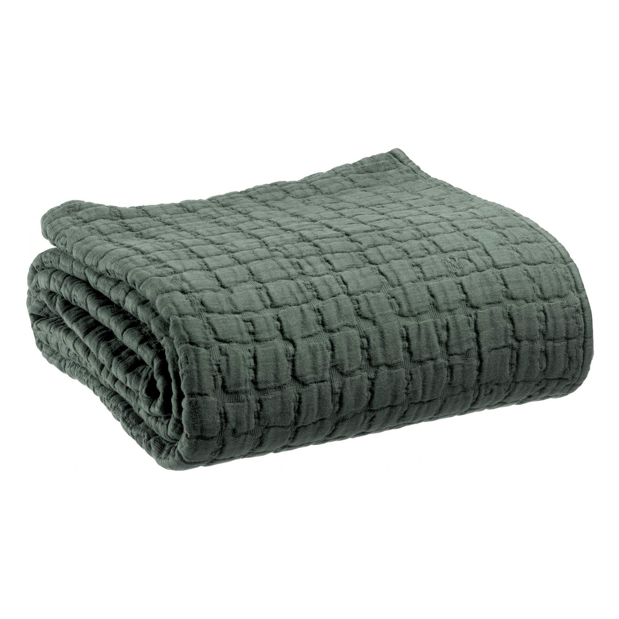 SWAMI - Couvre-lit stonewashed  en coton thym 240 x 260
