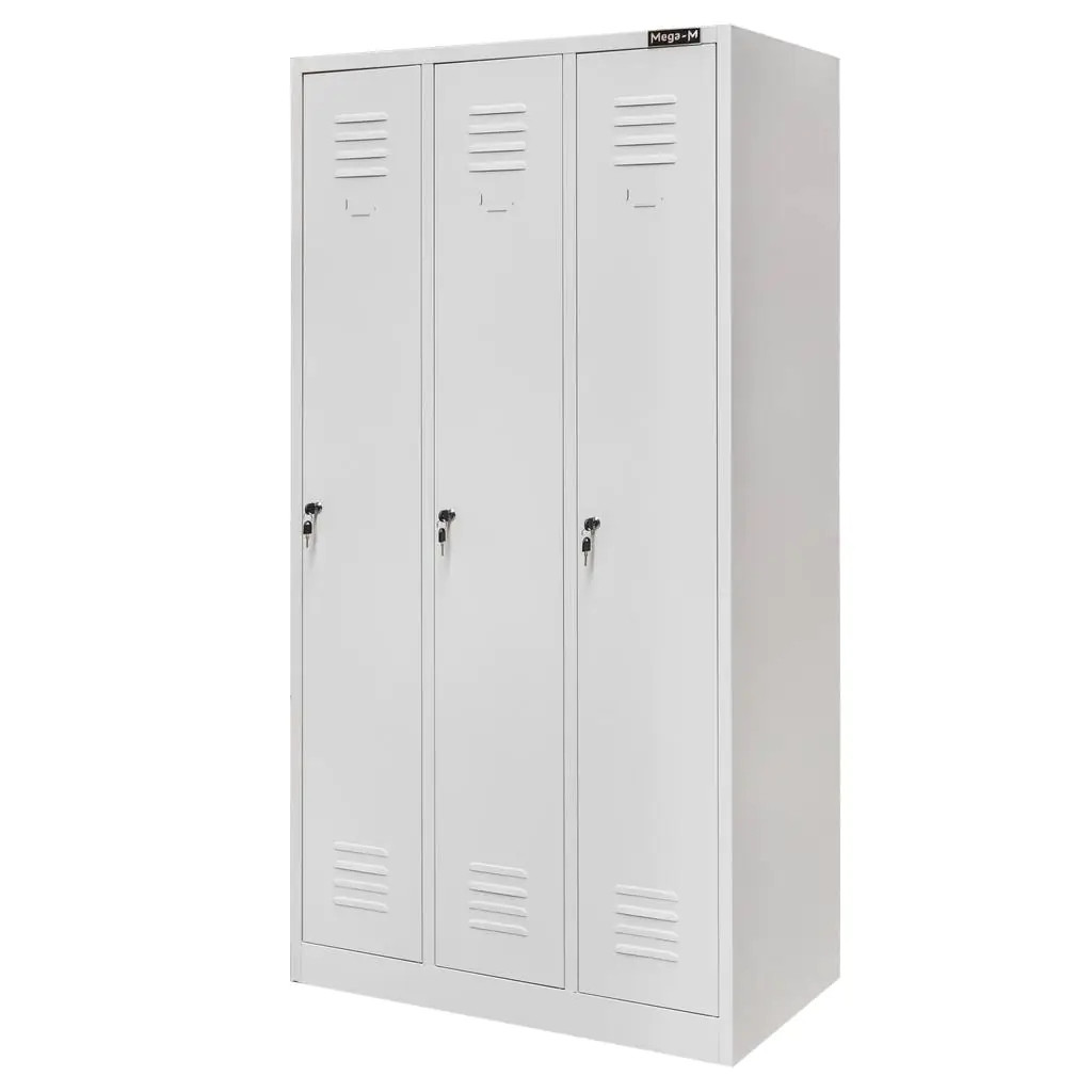 Szafka Metalowa Ubraniowa 3-Drzwiowa BHP 180x90x50cm Szara Mega-M