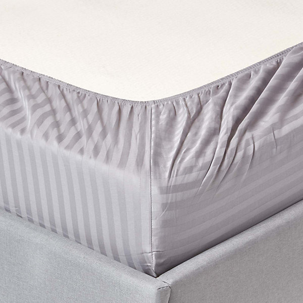 Drap-housse rayé 180 x 200 cm 100% coton égyptien 330 fils coloris gris - HOMESCAPES