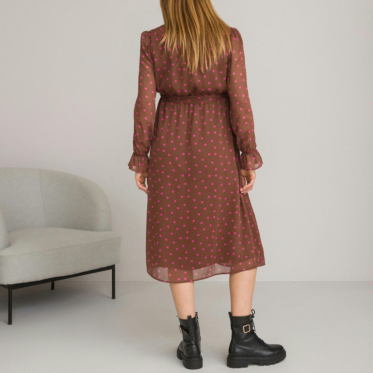 Robe longue de grossesse, imprimé à pois