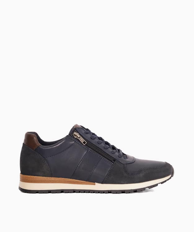 Thame Navy - Zip Up Leather Trainers