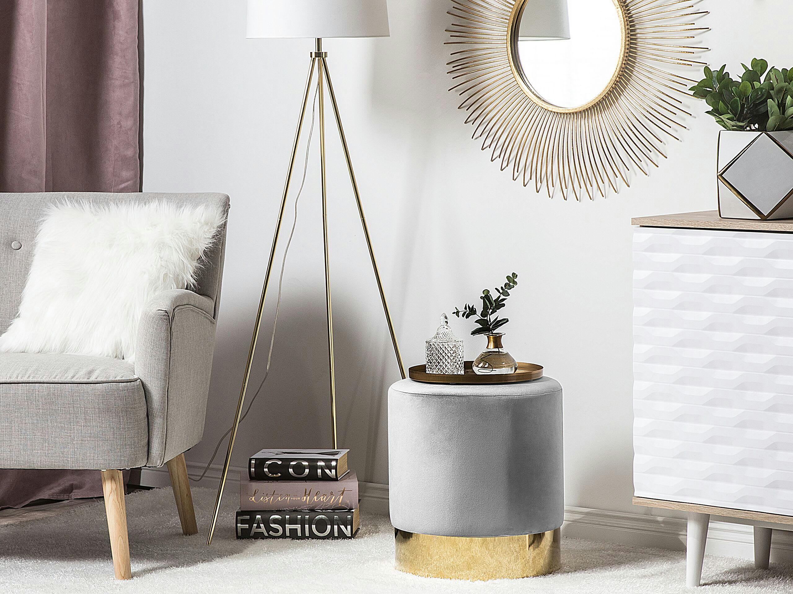 SOPHIA - Pouf en velours gris ⌀ 39 cm