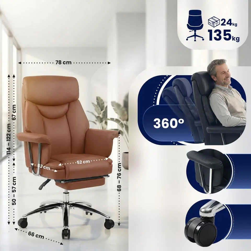 CLP Bureaustoel Dahra chroom Frame - Echt leer - bruin