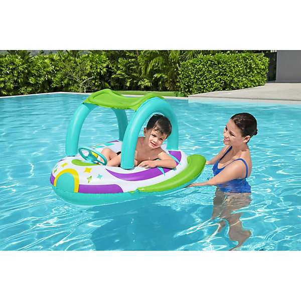 Bateau Gonflable Vaisseau Spatial Bestway 98x95x61 cm Toiture Protecteur Solaire et Volant avec Son a partir de 3 Ans