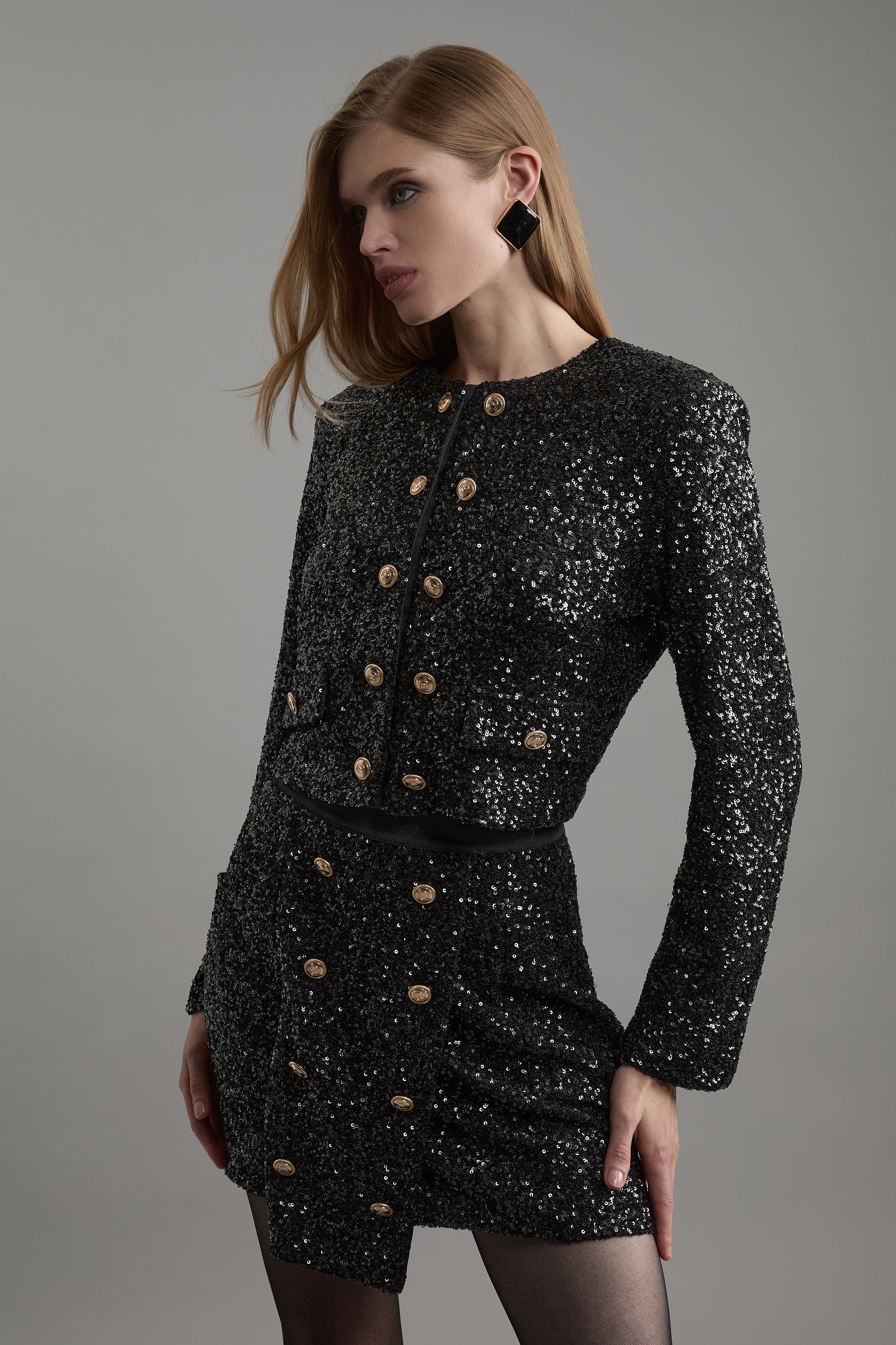 KarenMillen Petite Sequin Tailored Wrap Over Mini Skirt