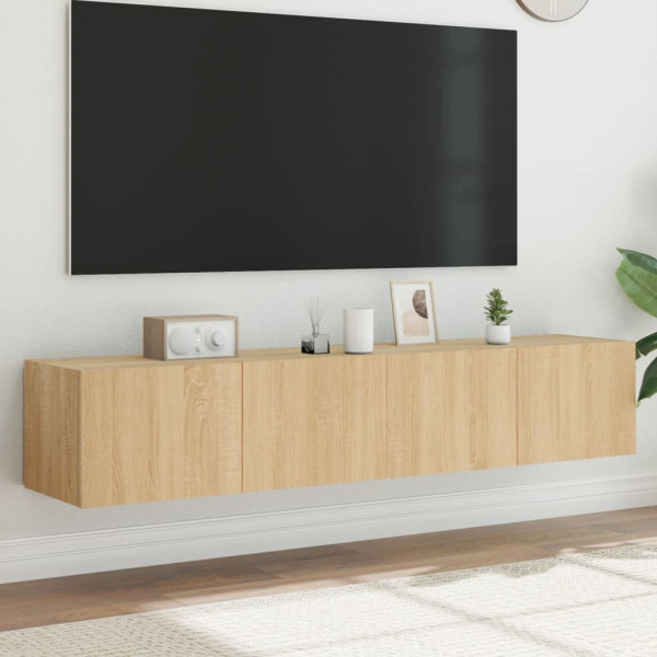 2x Szafka RTV Wisząca Stolik Półka Brązowa LED 80x35x31 cm