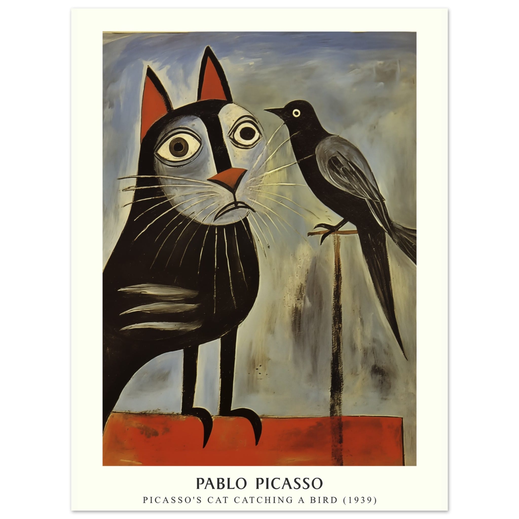 Artfulprints Poster Pablo Picasso - Picasso's cat catching a bird  - 30x40 cm - Grijs