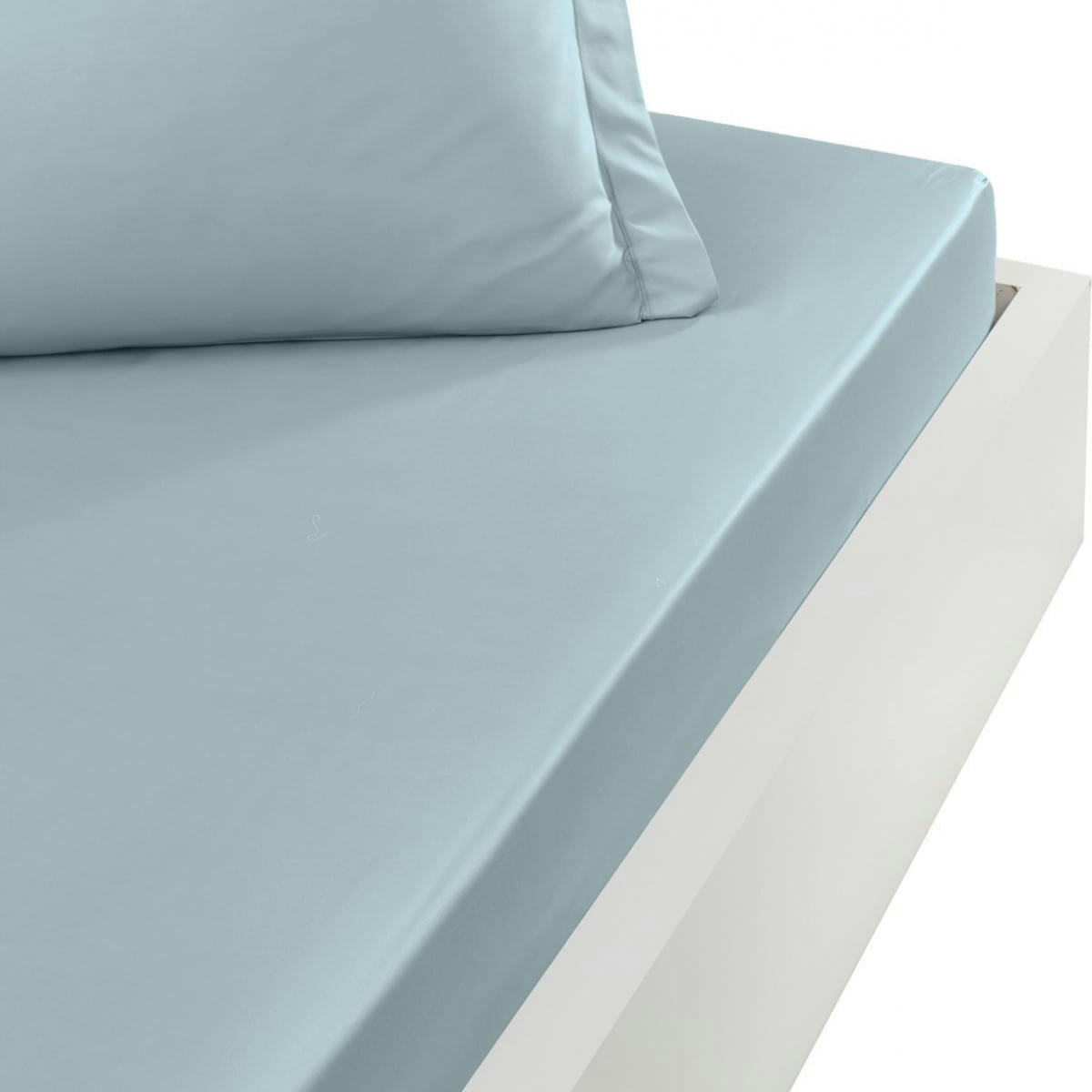 SOFT PERCALE - Drap housse en percale de coton Bleu Arctic 180x200 cm