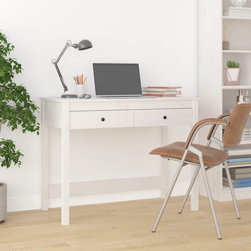 NNEVL Desk with Drawers White 100x50x78 cm Solid Wood Pine