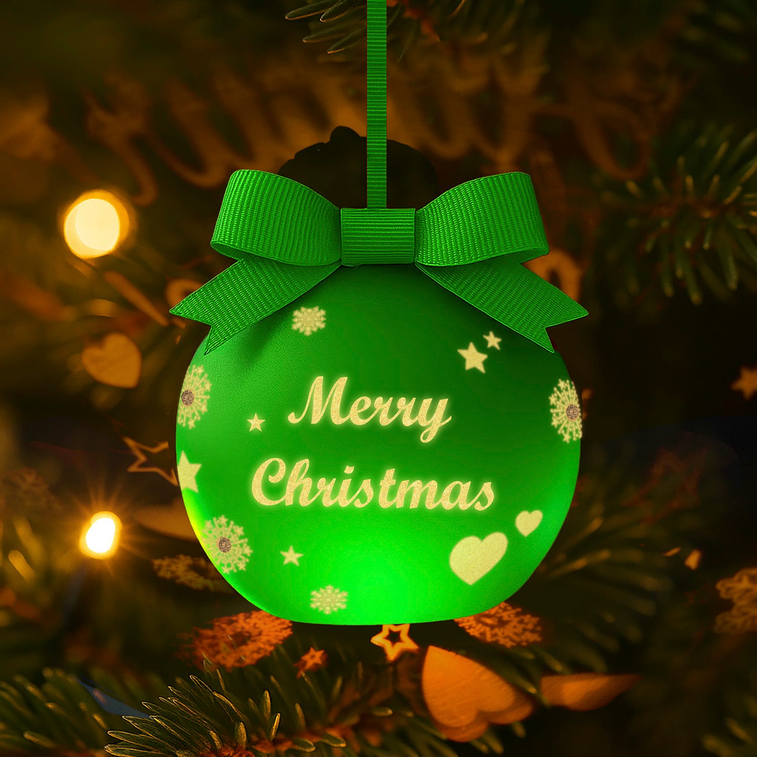 Pallina Natale led Merry Christmas verde chiaro