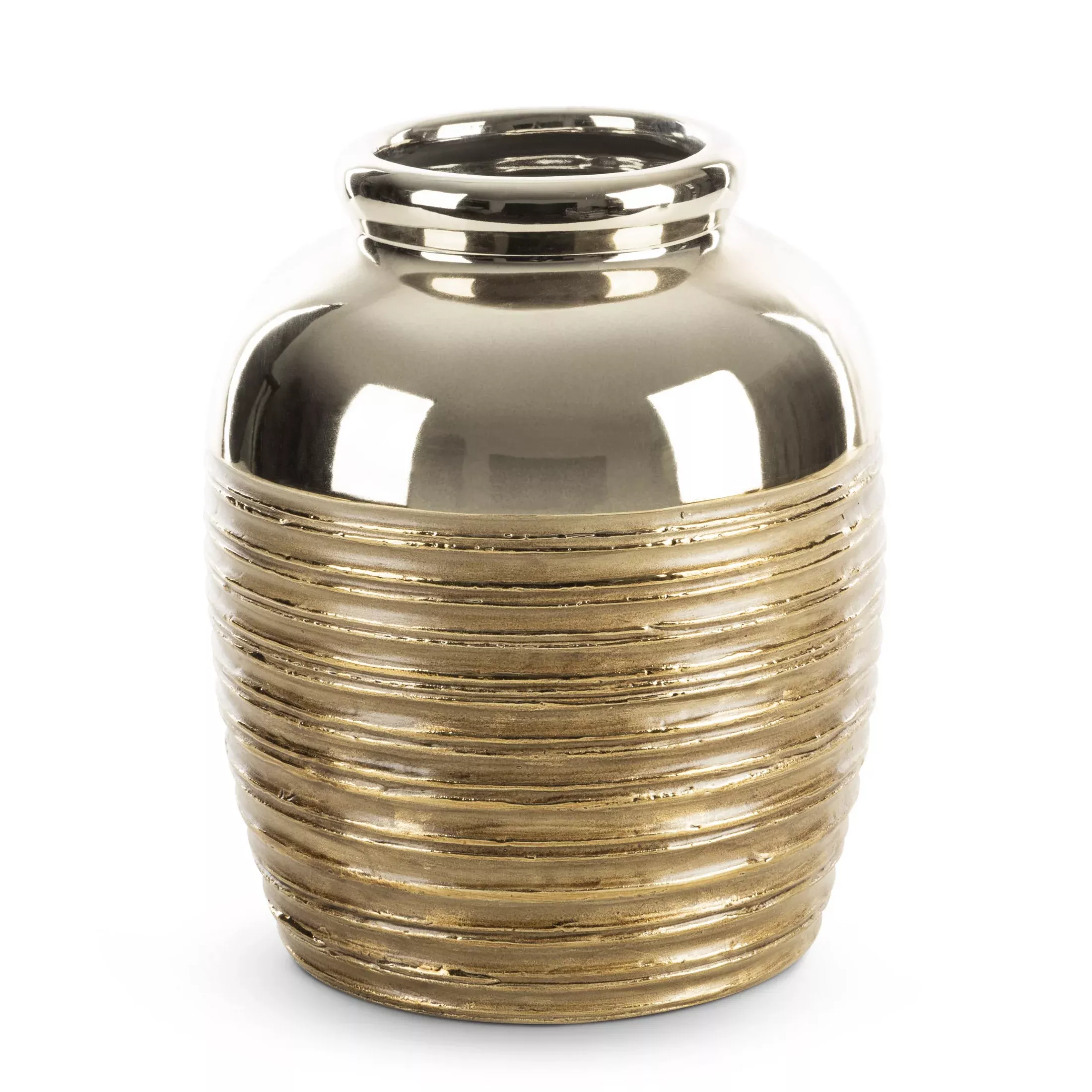 Wazonceramiczny złoty ze żłobieniami średnica 20x25 cm DORI