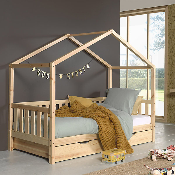 Lit cabane MH 90x200 sommier et tiroir inclus Vipack Dallas Bois