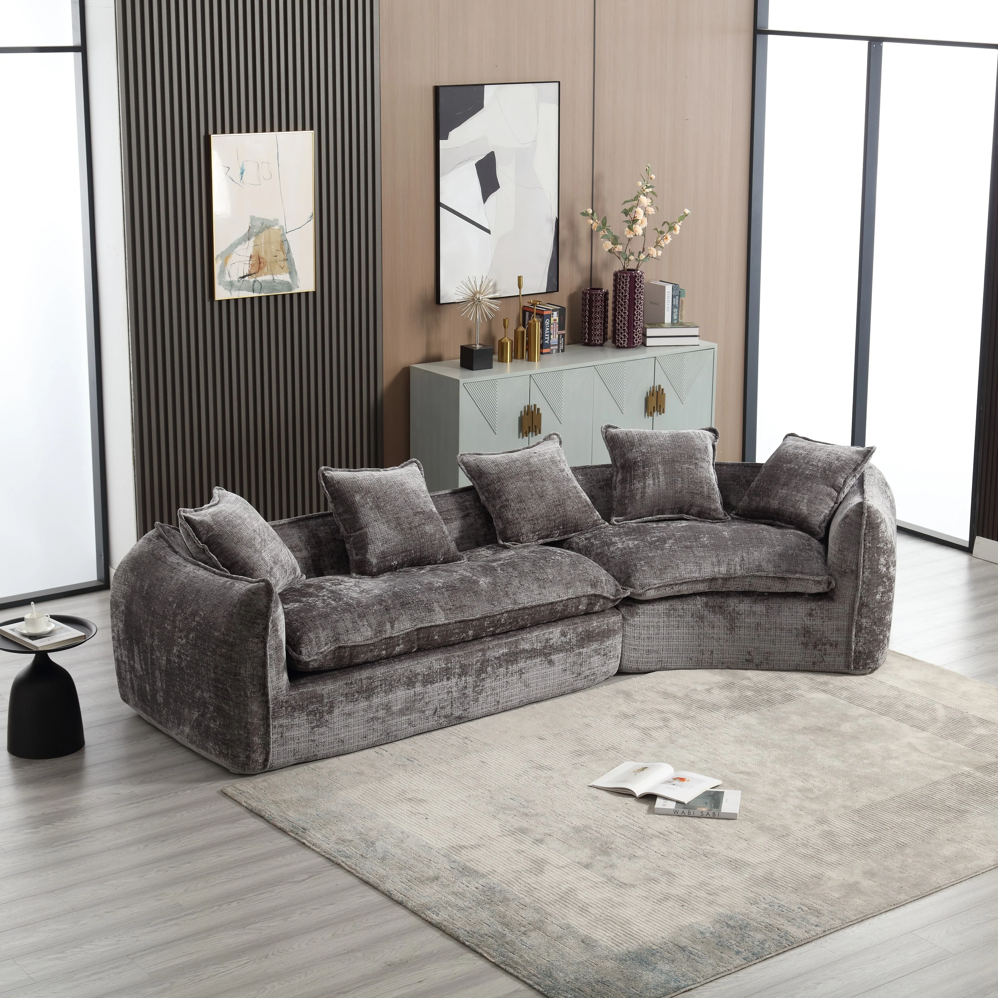 Modern Chenille Sectional Sofa with Cloud Inspired Armrests and Plush Cushions for Living Room or Guest Room