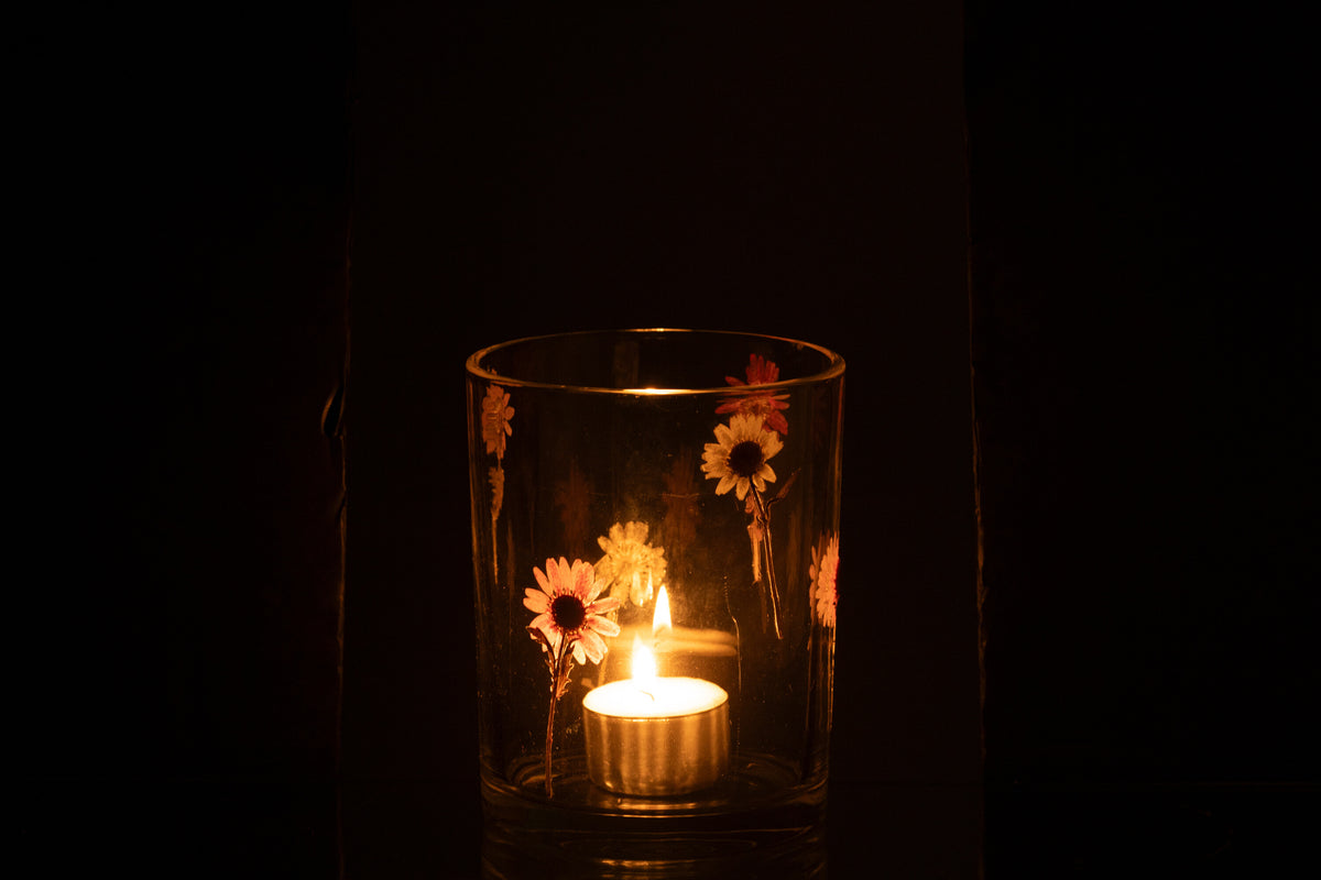J-Line windlicht Peggy Bloemen - glas - transparant - large