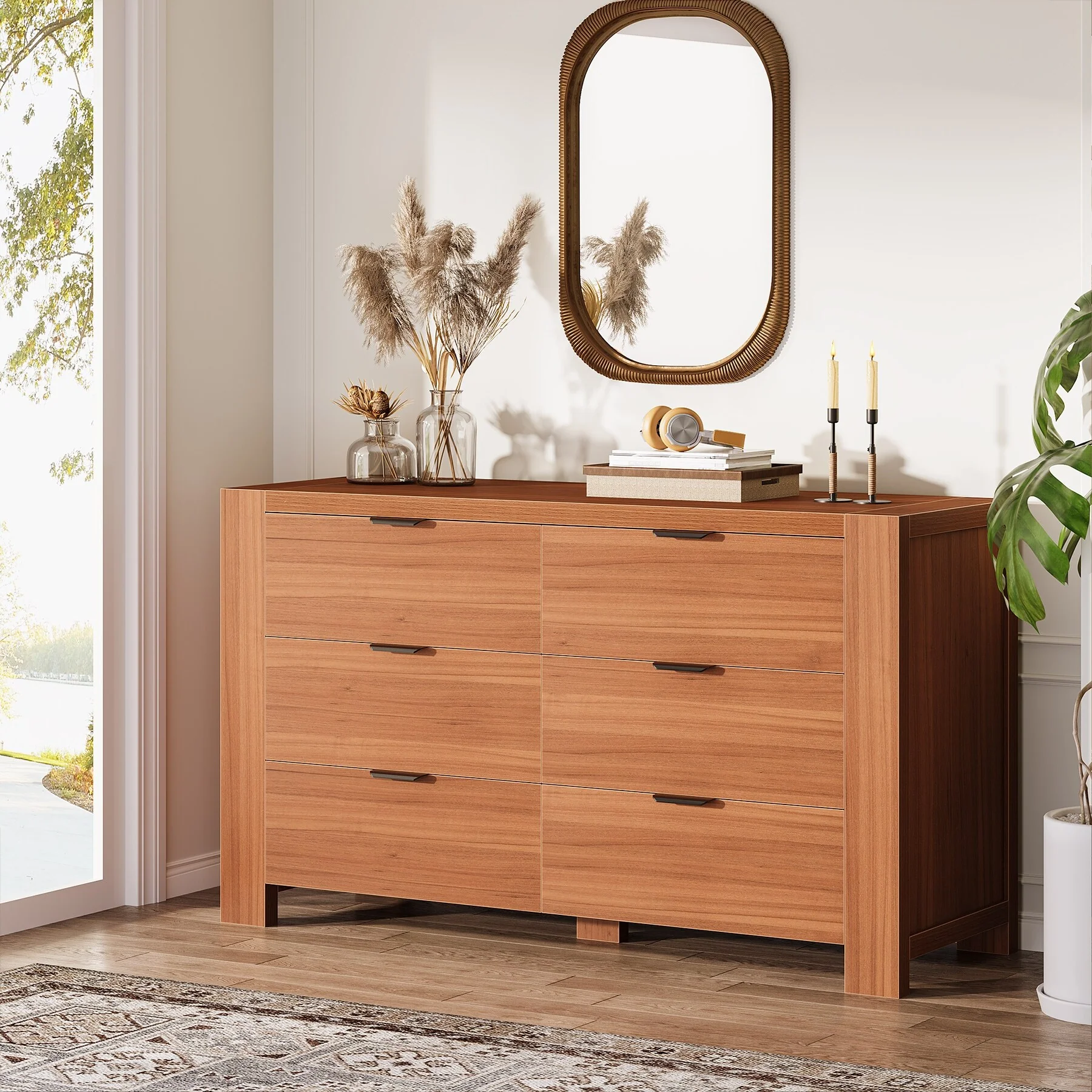 Industrial 6-Drawer Dresser Double Wide Chet of Drawer for Bedroom