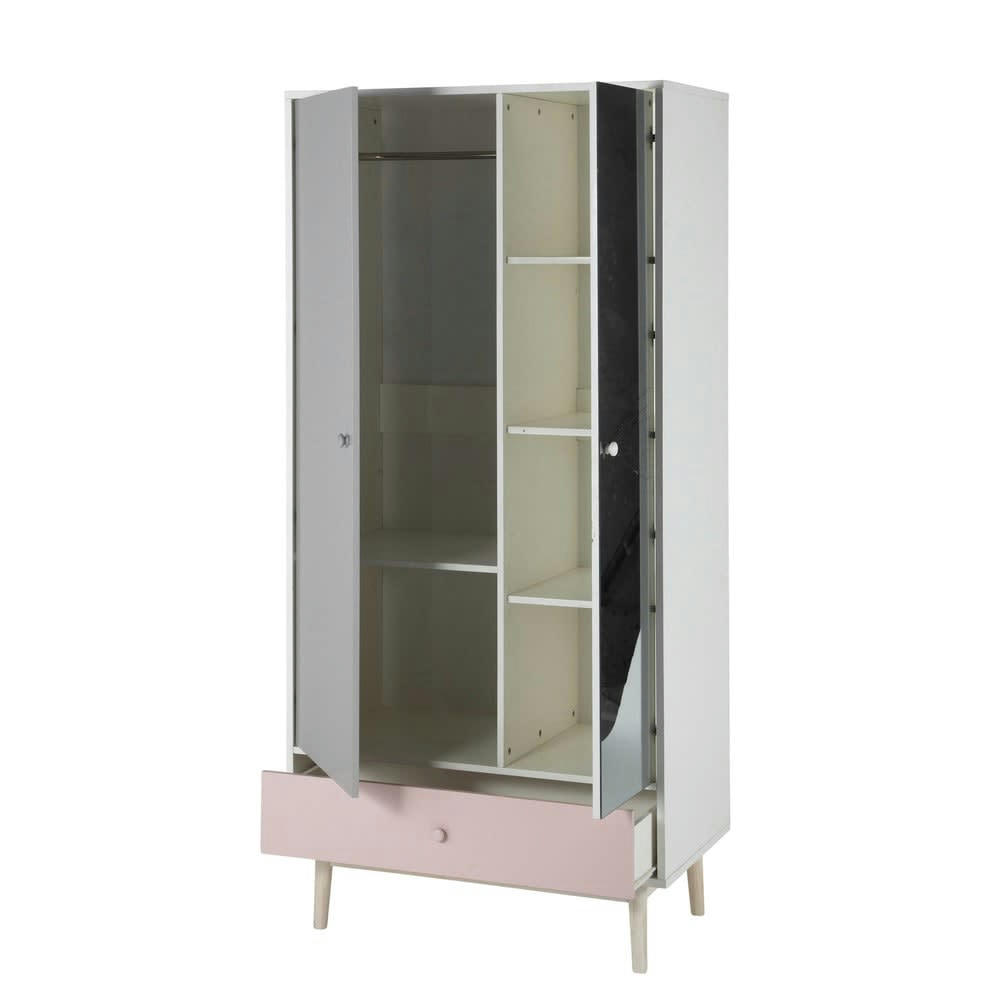 Blush - Armoire 2 portes 1 tiroir blanc avec miroir