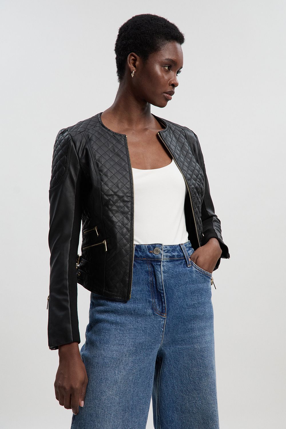 KarenMillen Leather Quilted Biker Jacket