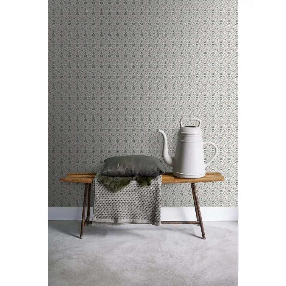 Sanders & Sanders behang bloemmotief grijs en blauw - 53 cm x 10 m